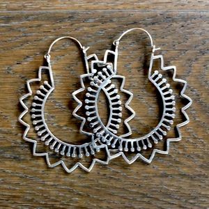 Large Silver Lotus Tribal Indian Hoop Earrings